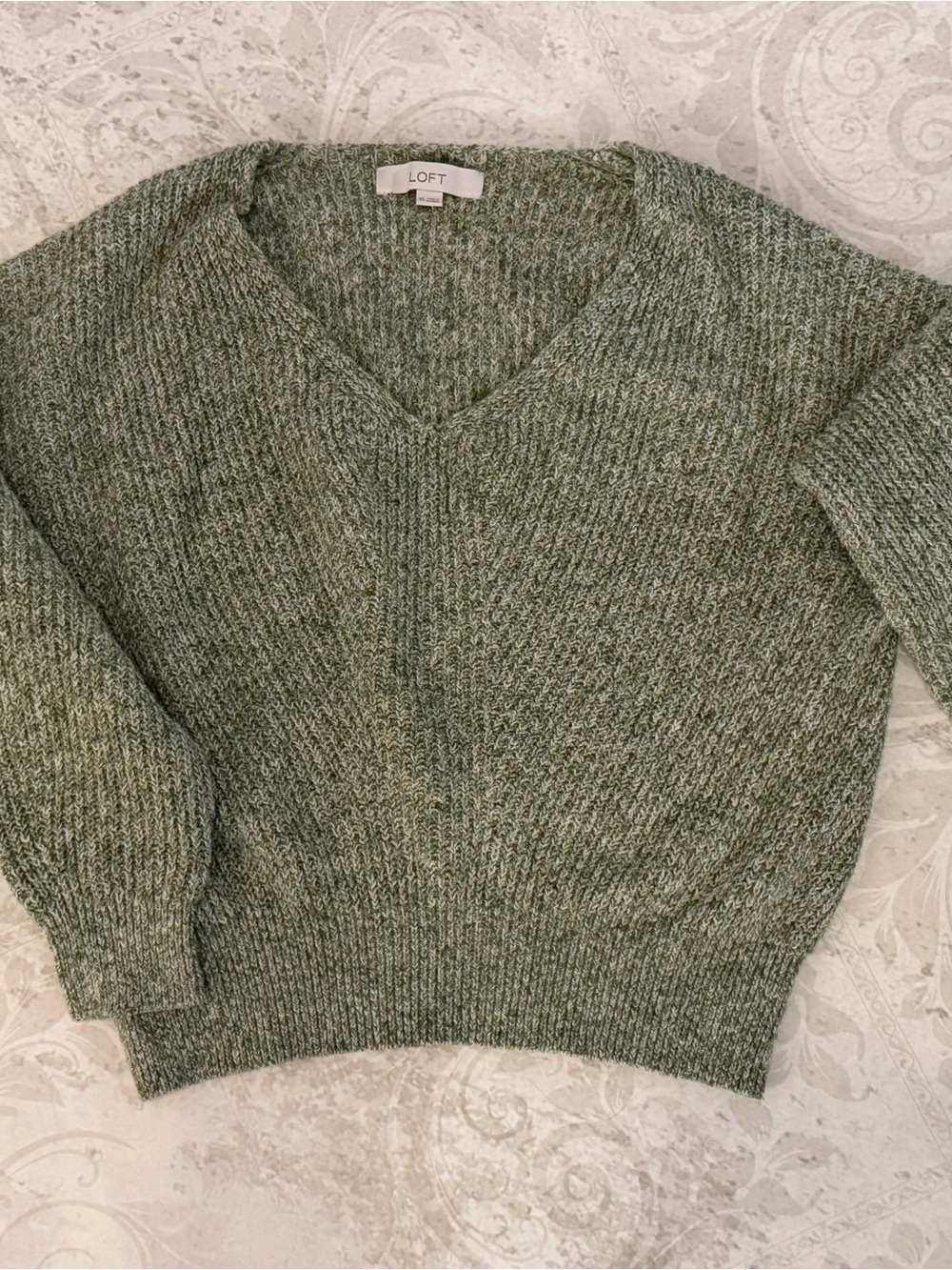 LOFT Olive-Green V-Neck Heathered Sweater